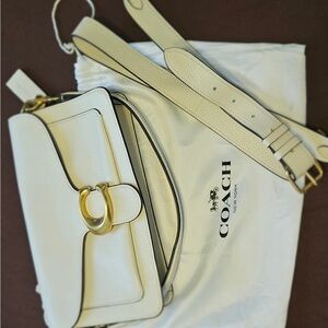 Coach Cream Leather Shoulder Bag with Gold Accents